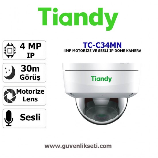 Tiandy TC-C34MN 4mp motorize ip dome kamera sesli zoom güvenlik sistemi
